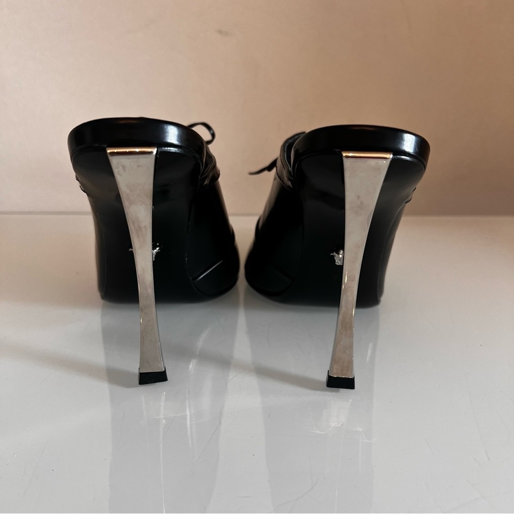 VERSACE 110mm lace-up leather pointed toe mule heels - Picture 9 of 16